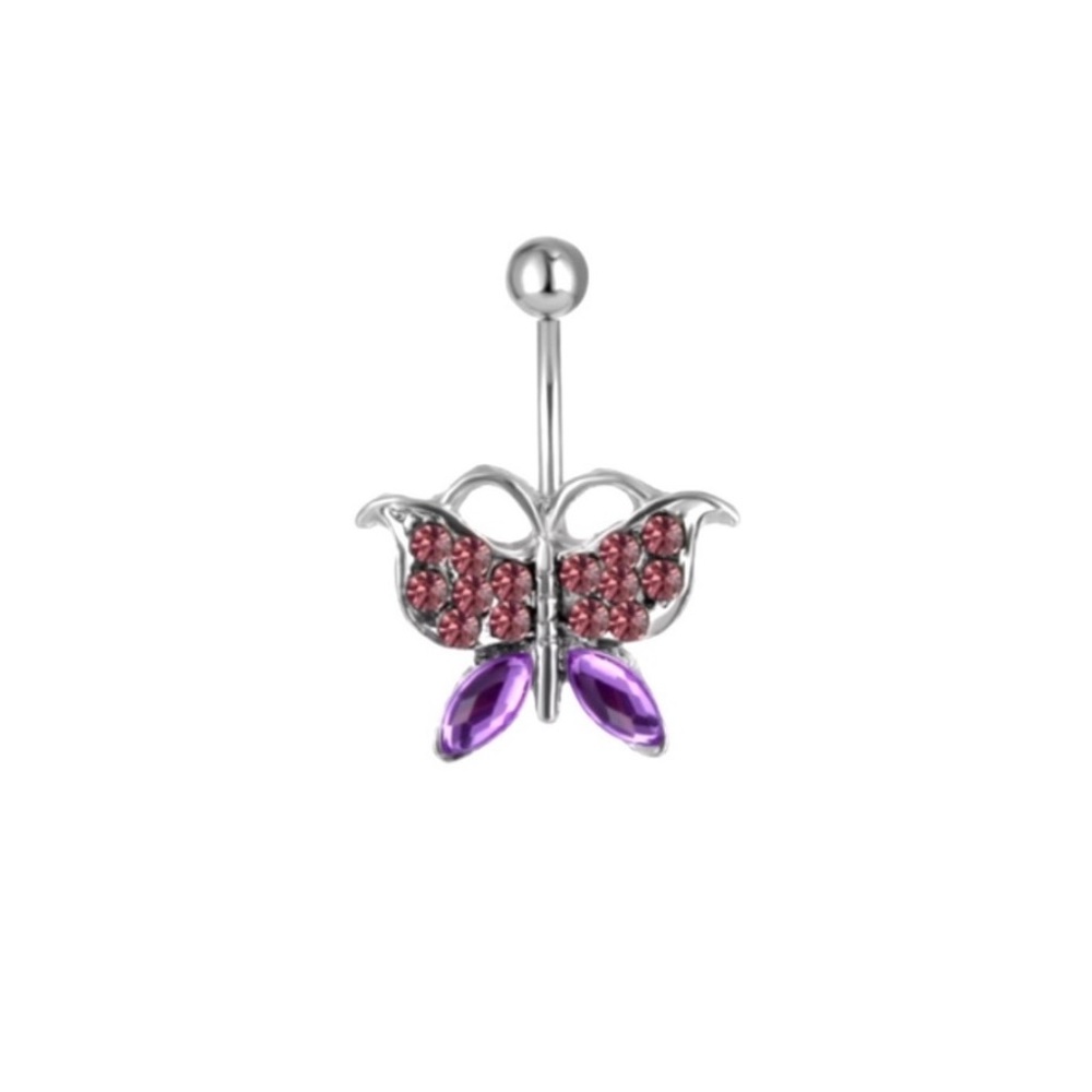 NEW Purple Rhinestone Butterfly Belly Ring